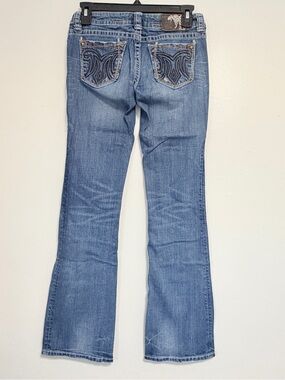 MEK DENIM Frisco Bootcut Jeans Blue Flap Pocket Distressed Ripped Womens W25